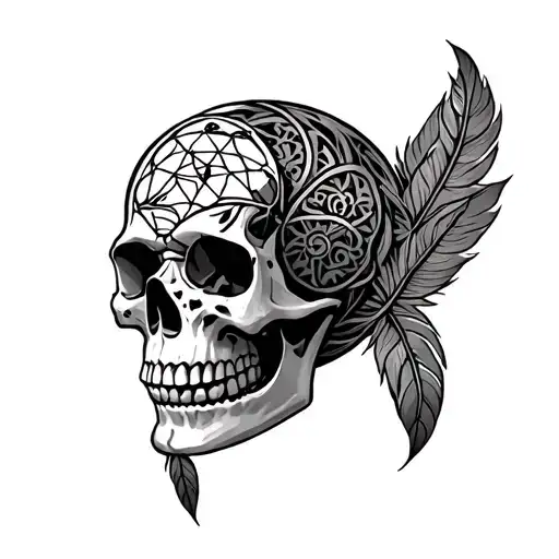 skull morphing into Oklahoma dream catcher tattoo design idea
