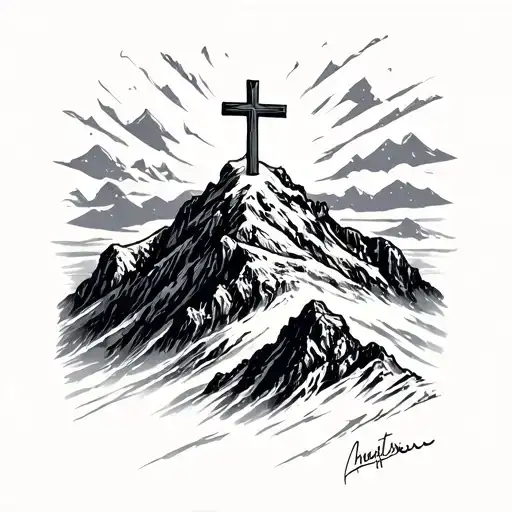 Cross On A Mountain tattoo design idea