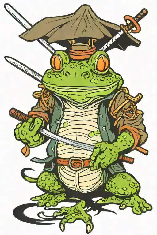 japanese frog with katana tattoo design idea