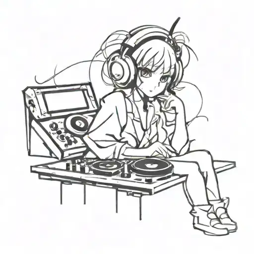 anime girl lewd waifu DJ tattoo design idea