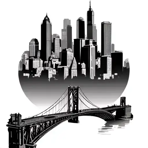 Philly skyline with a floating Betsy Ross bridge connecting two tattoo design idea