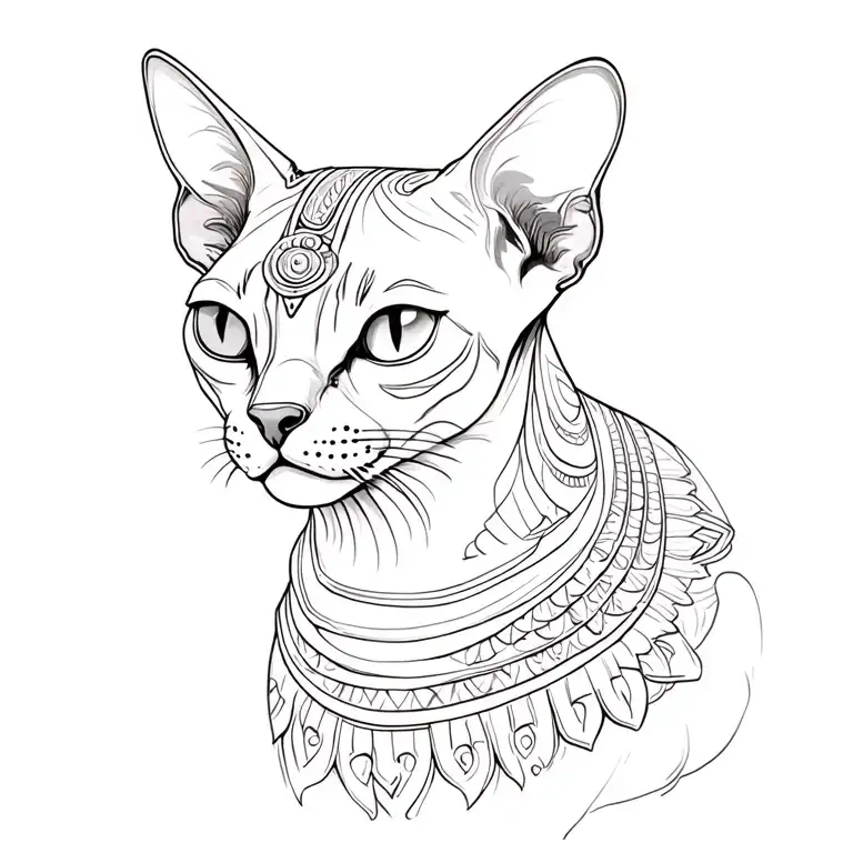 Sphinx cat in the form of Indian God tattoo design idea