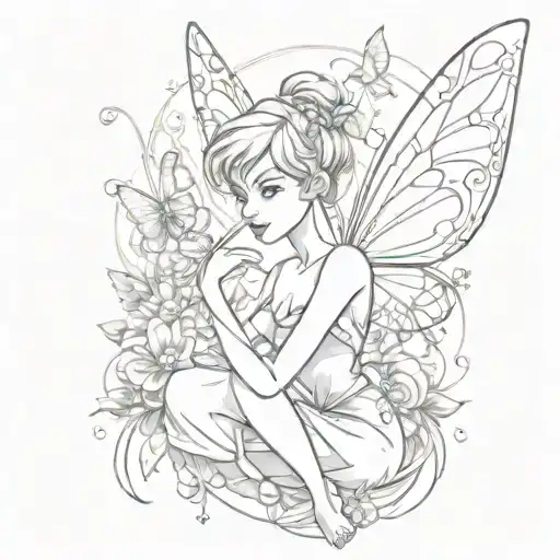 tinkerbell and butterfly tattoo design idea