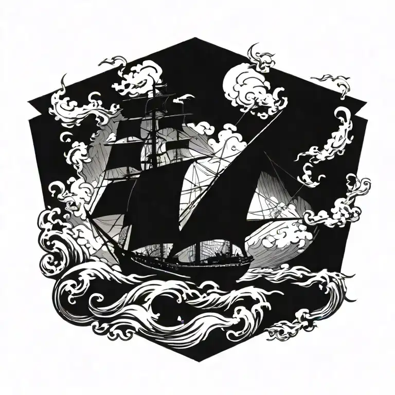 boat 18th century tattoo design idea