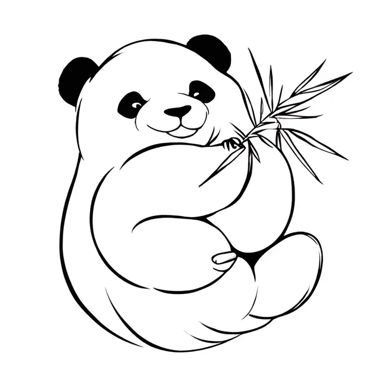 Bamboo -eating panda linear tattoo design idea
