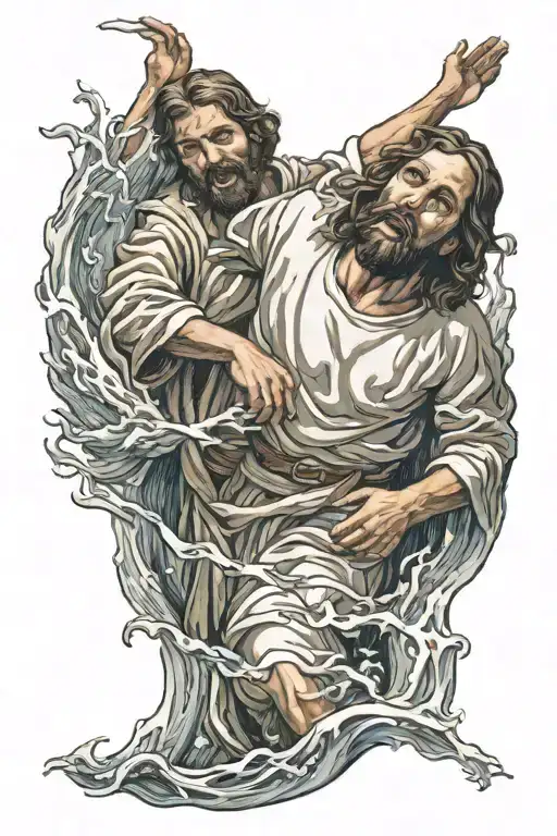 Jesus reaching down to save peter from drowning  tattoo design idea