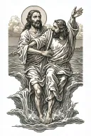 Jesus reaching down to save peter from drowning  tattoo design idea