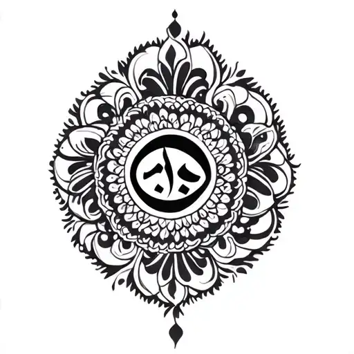 Design a unique tattoo for 'Khushali' blending Arabic calligraphy and Indian henna motifs, with a pop-art twist. Think D tattoo design idea