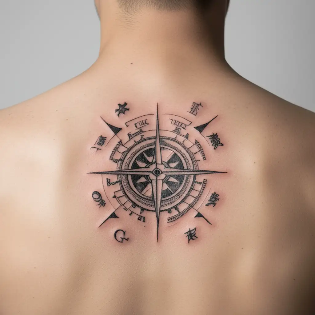 full arm tattoo airplane compass sea mountains globe tattoo design idea
