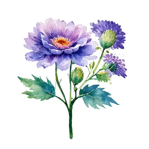 violet and crysanthemum no stems tattoo design idea