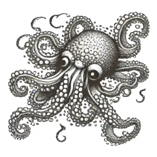 Octopus tentacles stretch from bottom to top. In the center is a New Year's ball. A jellyfish floats on top tattoo design idea