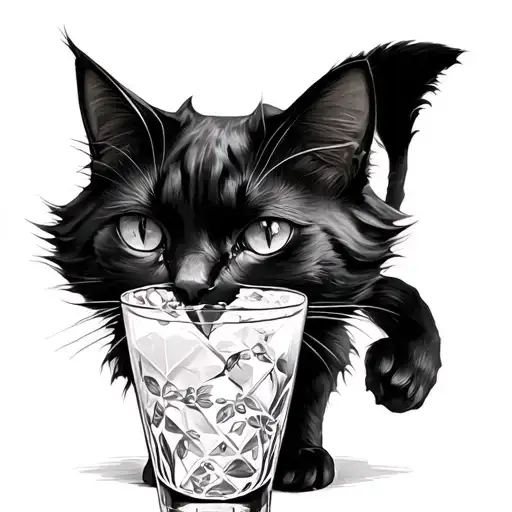 black Cat and Gin Glass tattoo design idea