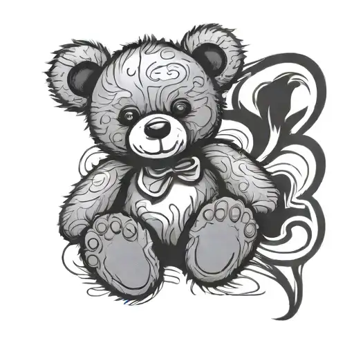 teddy bear, baby foot print,  tattoo design idea