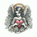 angel holding heart shape tattoo design idea