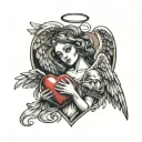 angel holding heart shape tattoo design idea