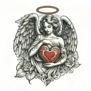 angel holding heart shape tattoo design idea