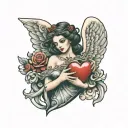 angel holding heart shape tattoo design idea