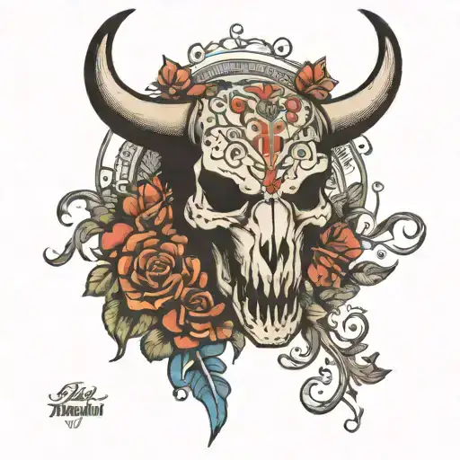 bull skull music French fireball sparkle   tattoo design idea