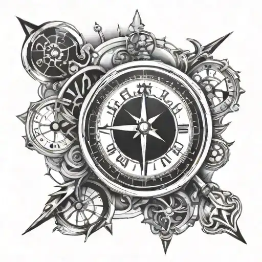 compass and clock hands pointing tattoo design idea