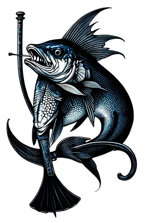 swordfish and trombone tattoo design idea