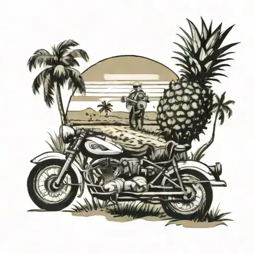 pineapple field , Dominican Republic, cows , horses , river, motorcycles tattoo design idea