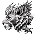 phoenix and lion head emerging tattoo design idea