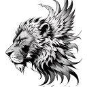 phoenix and lion head emerging tattoo design idea