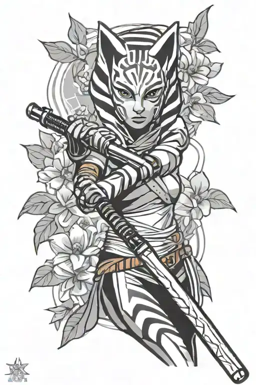 Ahsoka Tano lightsaber with flowers behind it  tattoo design idea