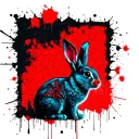 blue red and black rabbit with hexagon motif tattoo design idea