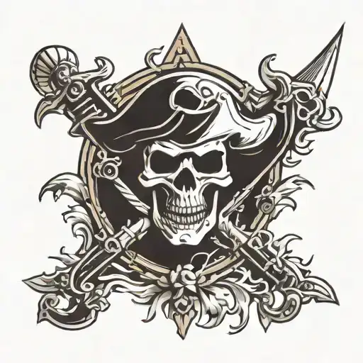 jolly roger with swords tattoo design idea
