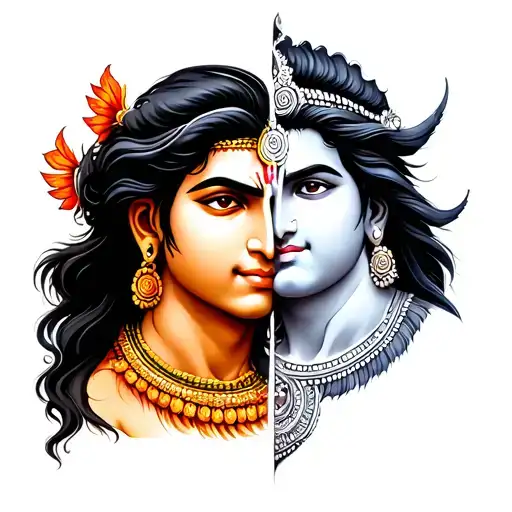 half lord Shiva and half lord krishna tattoo design idea