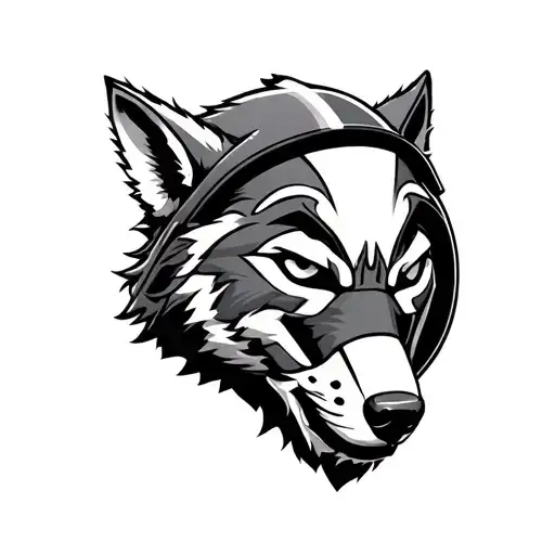 wolf who is a bjj fighter wearing a gi helmet japanese warrior mask tattoo design idea
