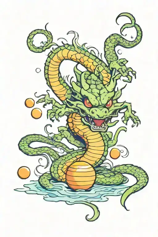 Shenron with dragon balls floating tattoo design idea