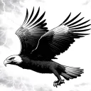 Can you make an image of a bald eagle flying through a cloudy lightning storm with laser beams coming from his eyes tattoo design idea