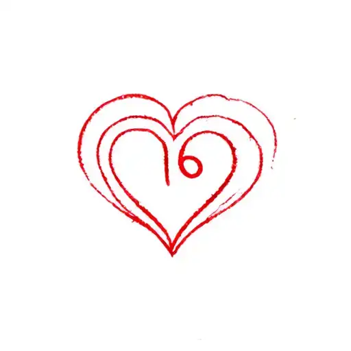 minimalist red ink heart with a 16 inside symmetrical and straight tattoo design idea