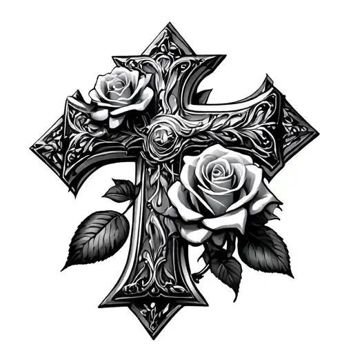 rosses wrapped around a chrome cross tattoo design idea