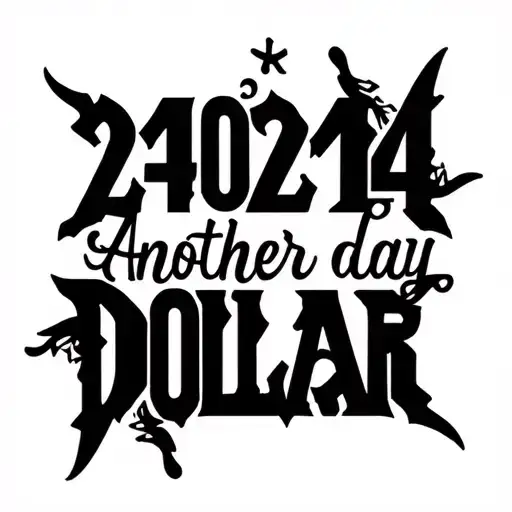 Roman numerals 24th may 2024 with words Another day Another dollar tattoo design idea