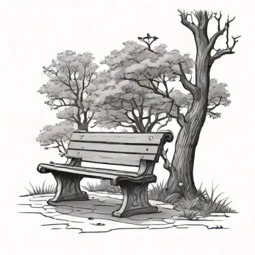 park bench next to a tree tattoo design idea