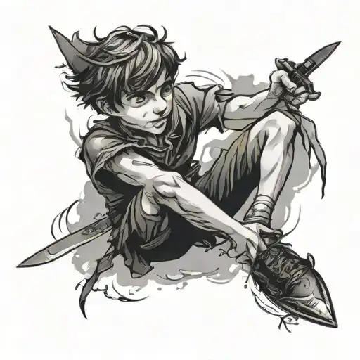 Peter Pan sad with bloody knife tattoo design idea