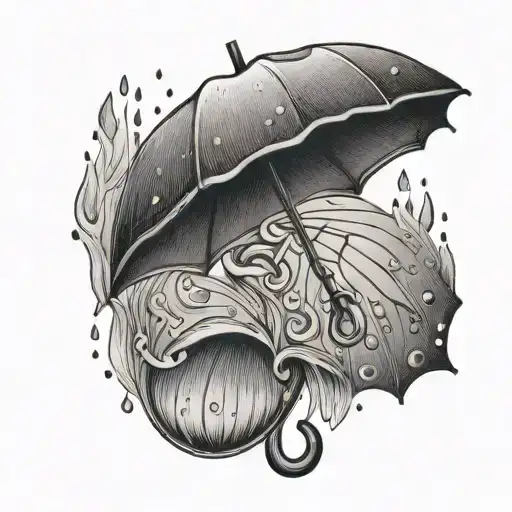Umbrella and Rain Drops tattoo design idea