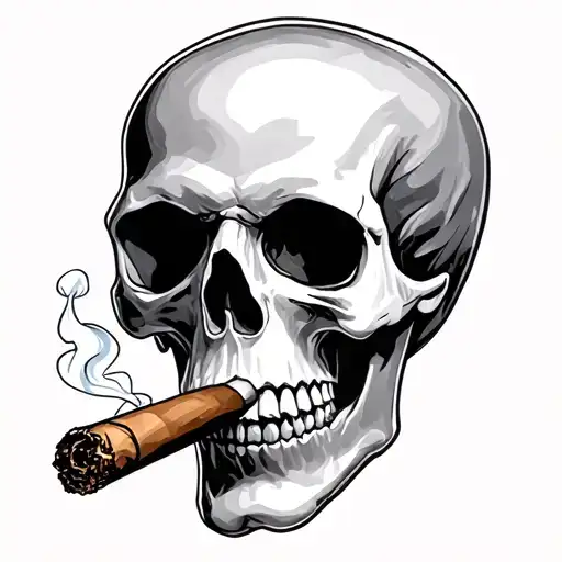 skull smoking a cigar tattoo design idea