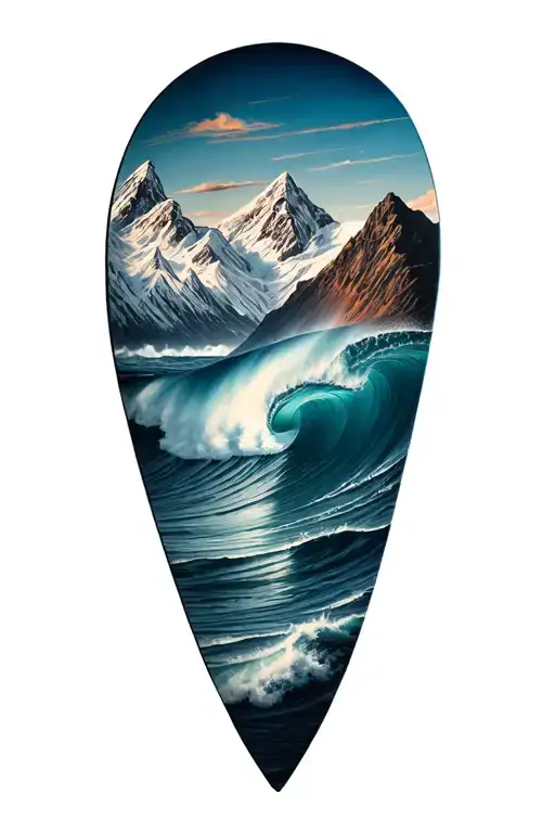 surf and snow capped mountains  tattoo design idea
