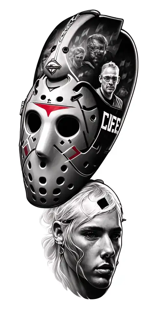 hockey goalie mask and family tattoo design idea