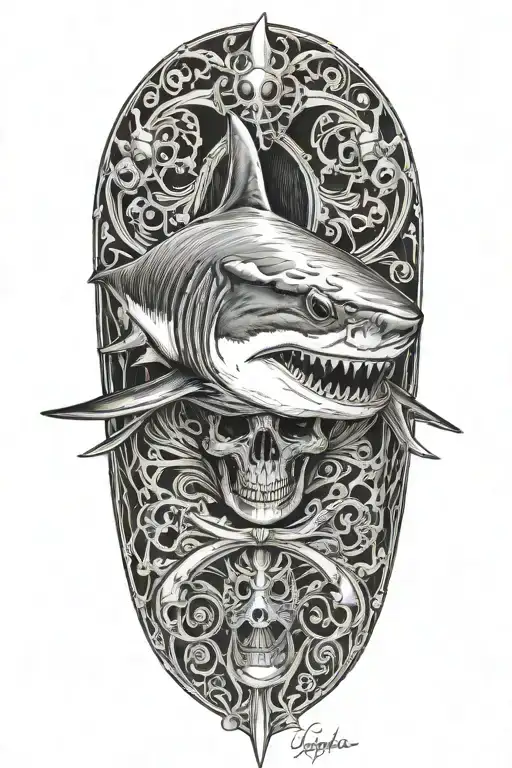 shark skeleton tattoo design idea