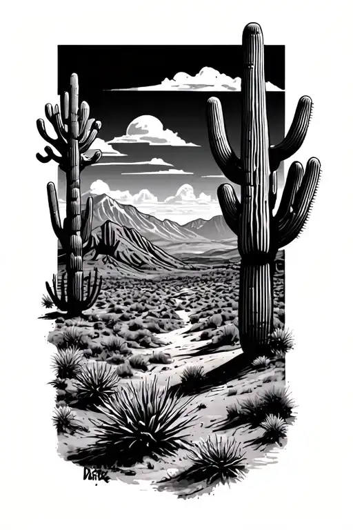 arizona desert land scape scene tattoo design idea
