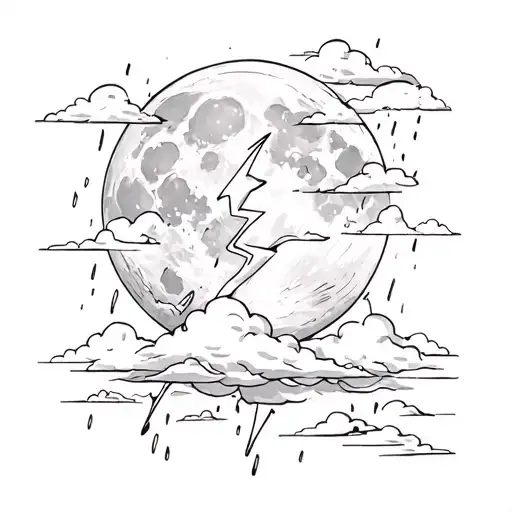full moon, with rain, lightning and clouds tattoo design idea