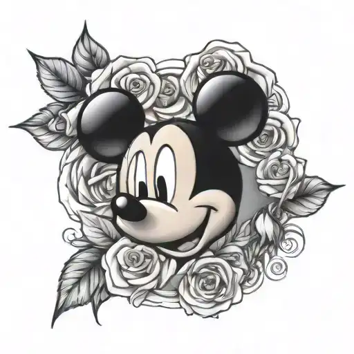 Mickey Mouse roses tattoo design idea