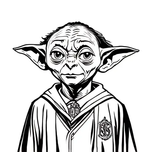 Dobby wearing a Hogwarts robe tattoo design idea