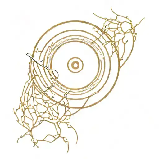 drawing of a vinyl record inspired by the Kintsugi philosophy, with cracks in gold tattoo design idea
