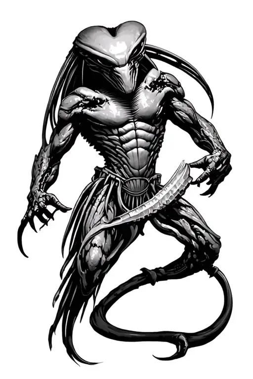 predator fighting alien tattoo design idea
